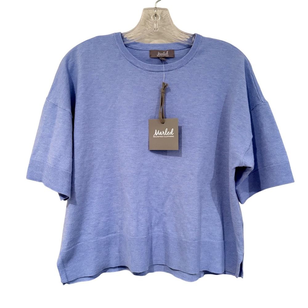 Marled‎ Reunited Clothing Knit Cropped Sweater Women's Medium Blue Minimalist